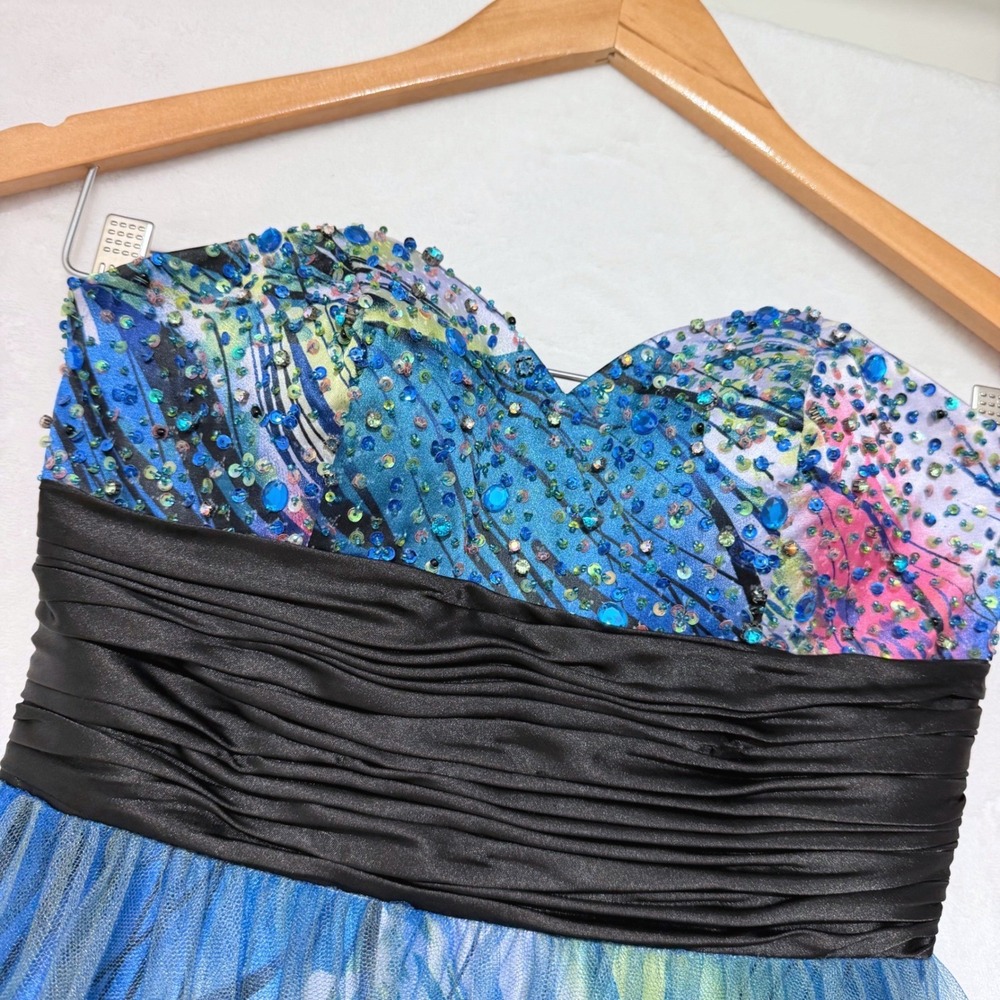 Cache Womens Y2K Prom Gown Size 0 Beaded Strapless Tulle Multicolor Fairycore - Picture 3 of 16